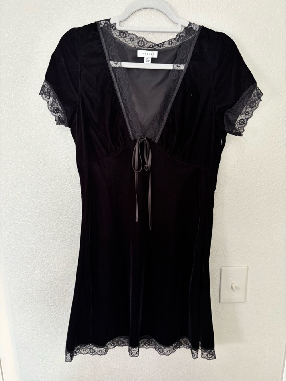Topshop Black Velvet Lace-Trim Dress